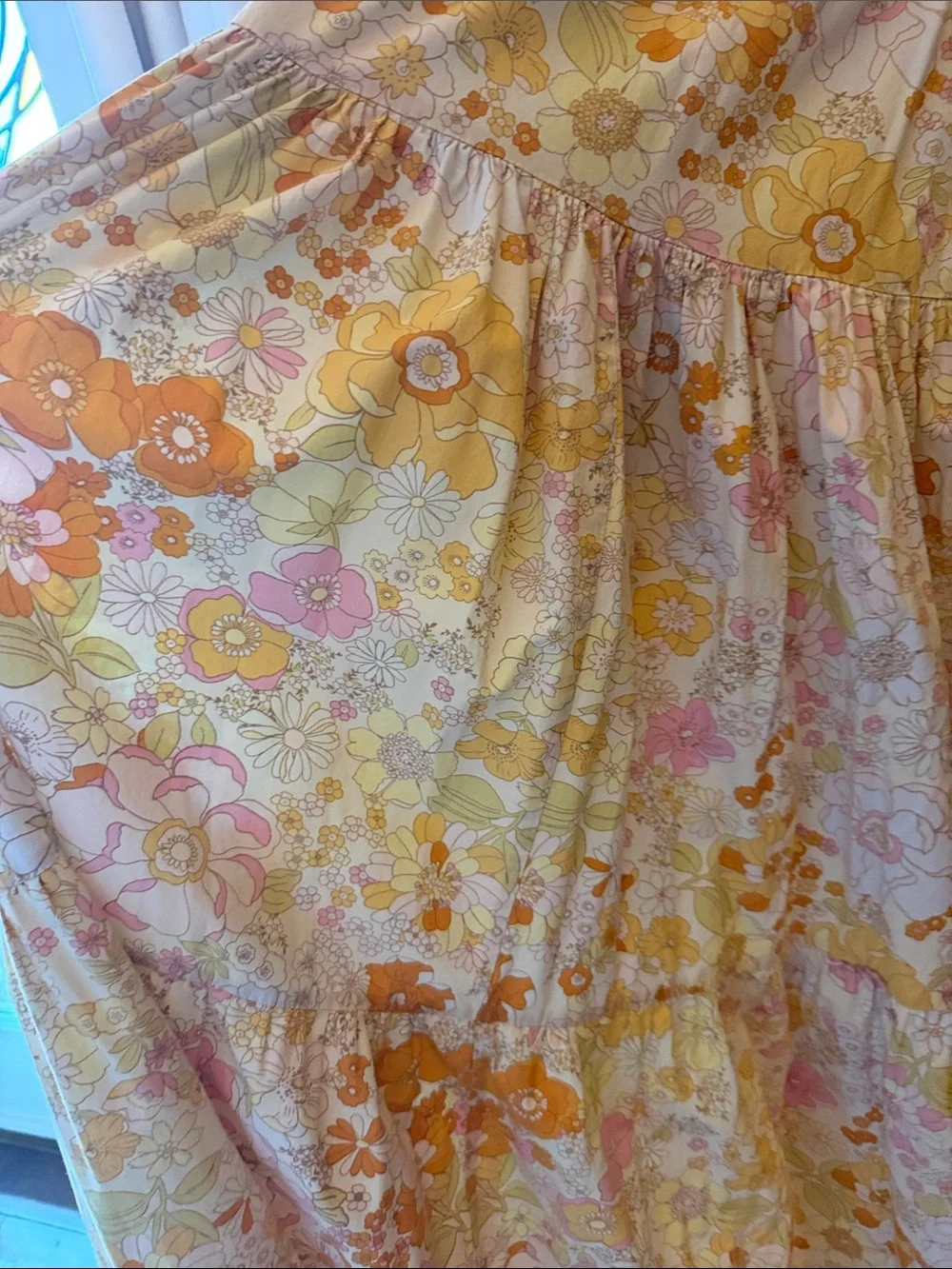 Free People Park Slope Pink, Orange & Yellow Floral Tiered Maxi Dress